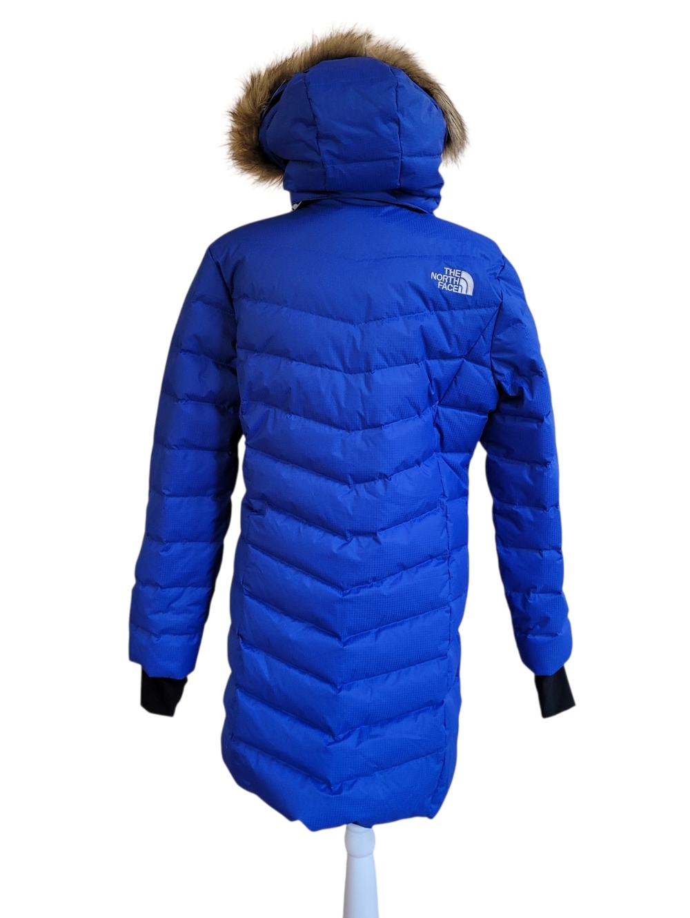 The North Face Women’s 900 Fill Cobalt Blue Down Puffer Parka Faux Fur Hood Coat - Picture 4 of 10